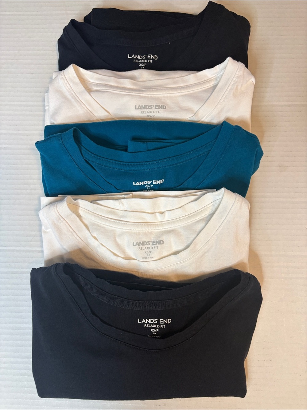 Land’s End Crew Neck T-shirts Lot of 5 Size XS black white teal